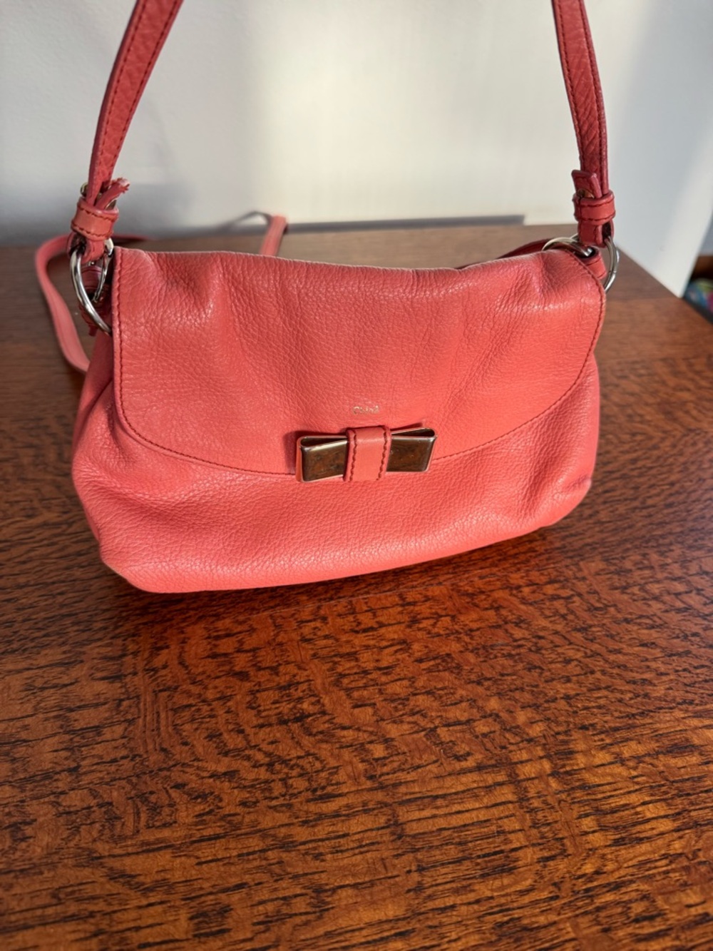 Chloe Lily Leather Two Way Coral Shoulder/Crossbody Bag w/COA